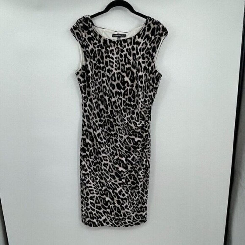Catherine Malandrino Womens Dress 10 Sheath Sleeveless Animal Print Black White
